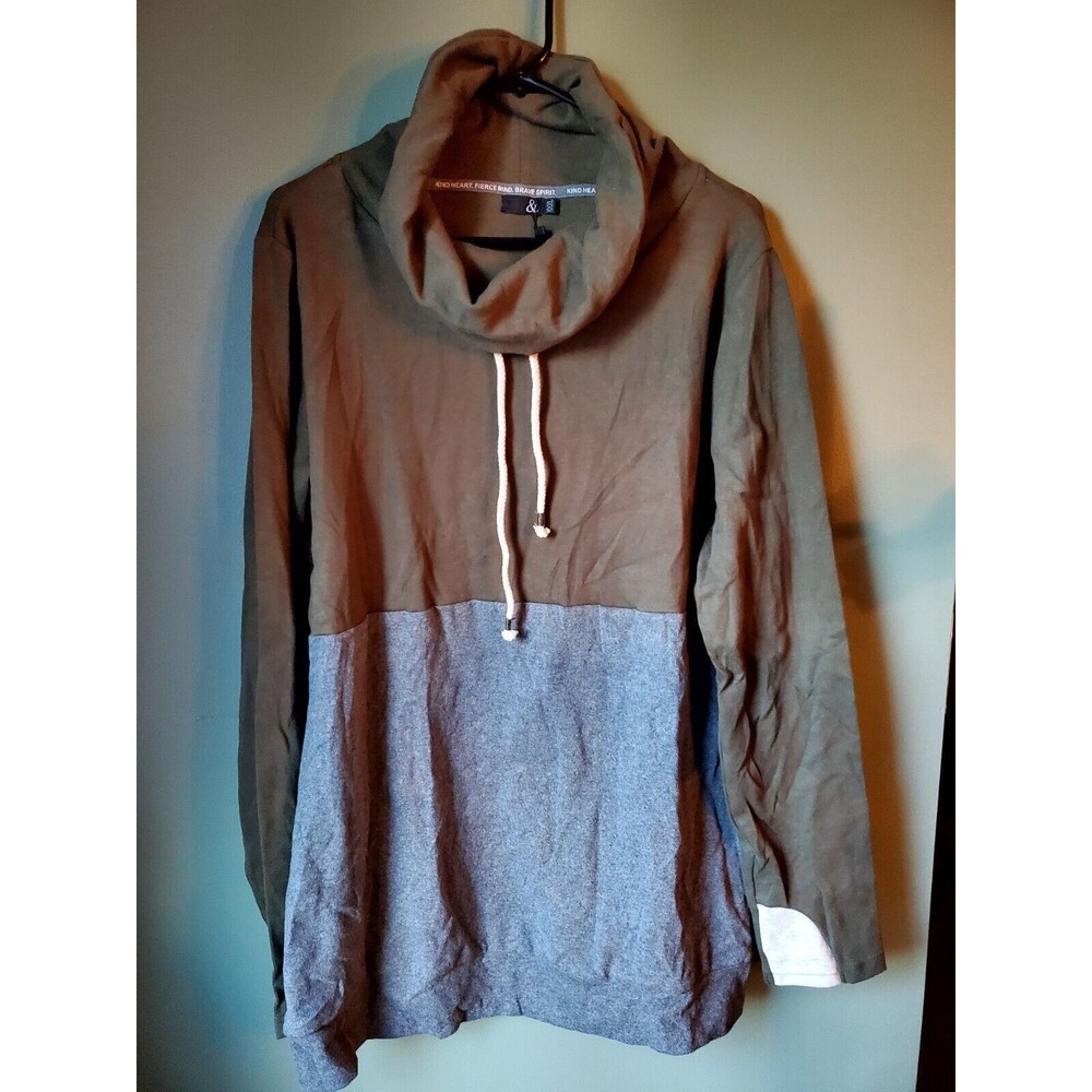 NWT Ampersand Avenue Women's Cowl Neck Pullover XXXL No Pocket Olive Green Gray